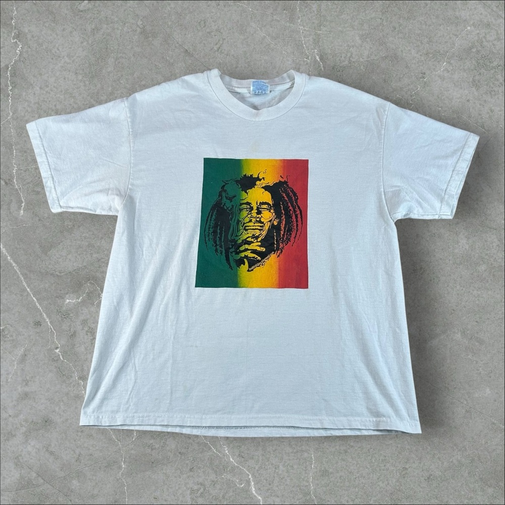 Vintage Bob Marley Shirt Mens Large White 90s Reggae Music Rare Box Logo Graphic
